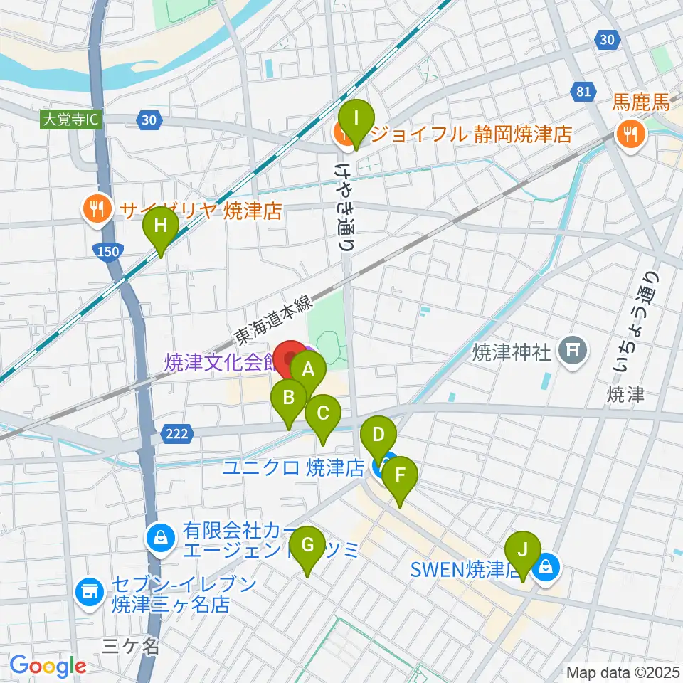 焼津文化会館周辺のカフェ一覧地図