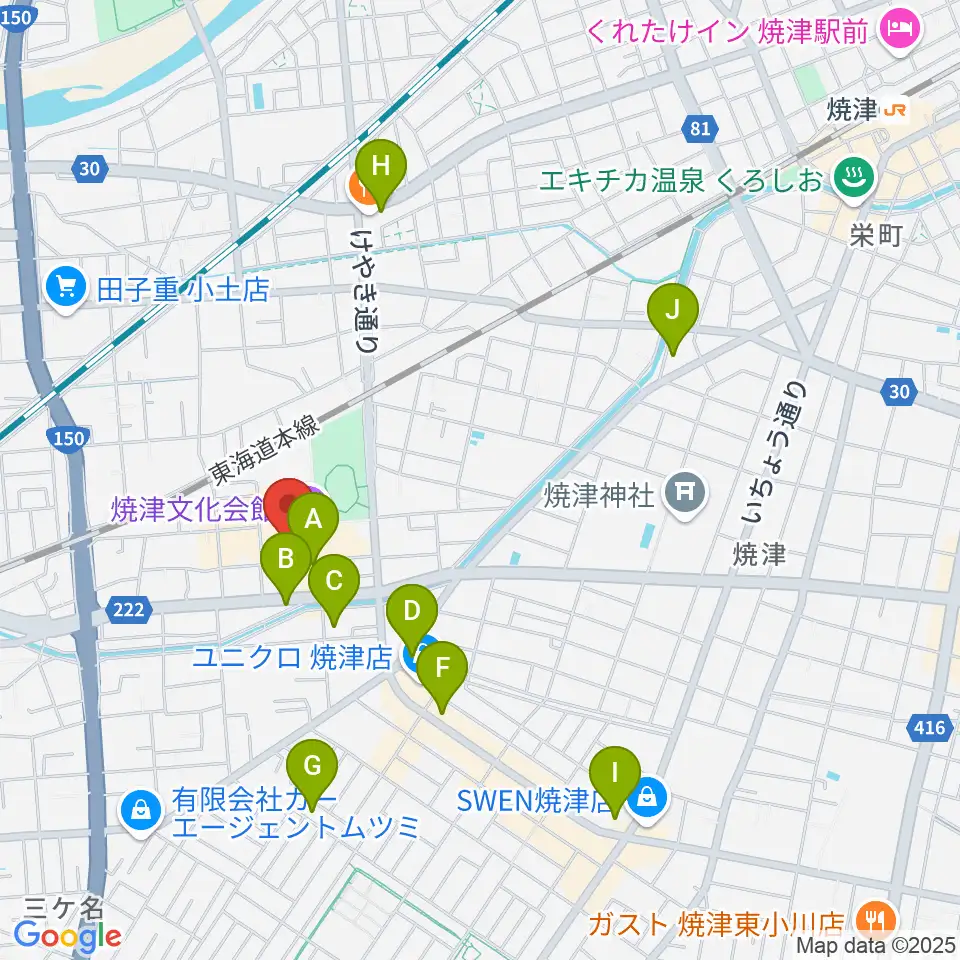 焼津文化会館周辺のカフェ一覧地図