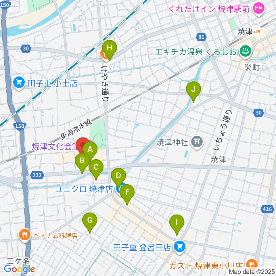 焼津文化会館周辺のカフェ一覧地図