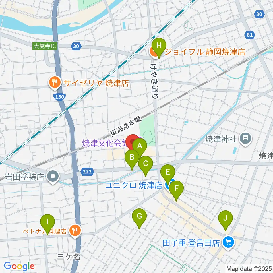 焼津文化会館周辺のカフェ一覧地図