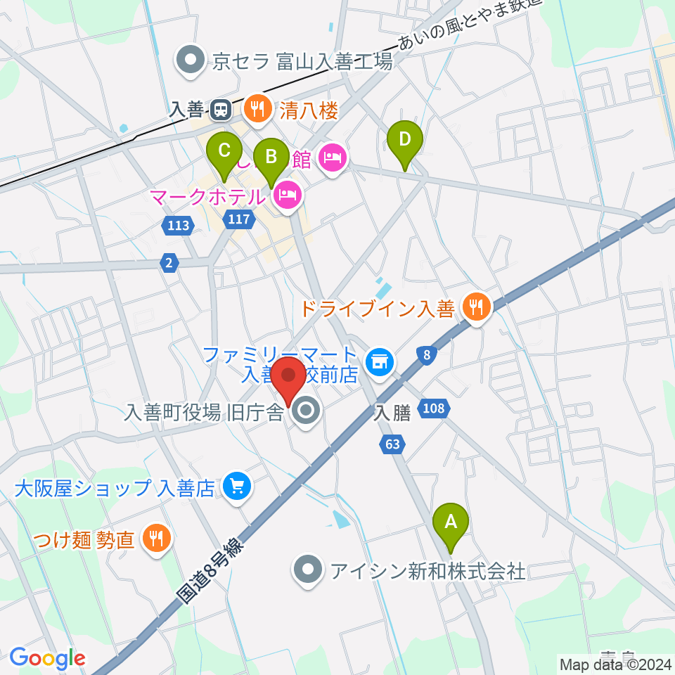 入善町民会館コスモホール周辺のカフェ一覧地図