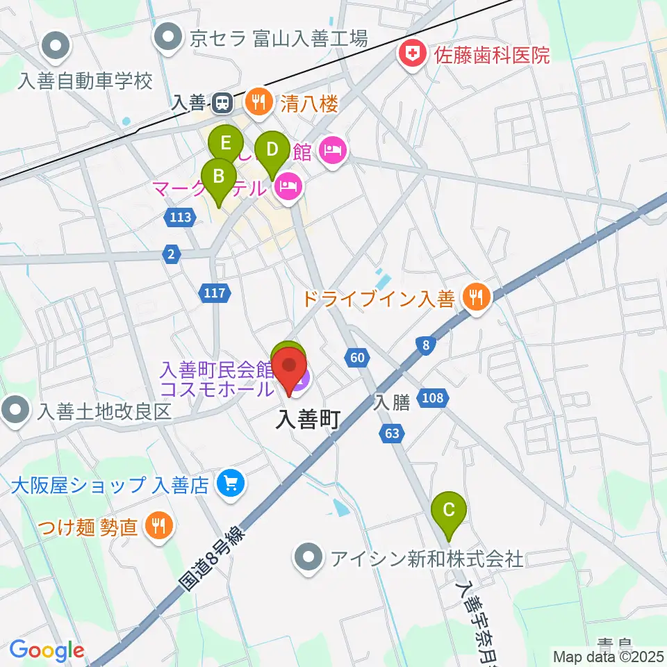 入善町民会館コスモホール周辺のカフェ一覧地図