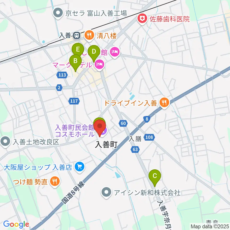 入善町民会館コスモホール周辺のカフェ一覧地図