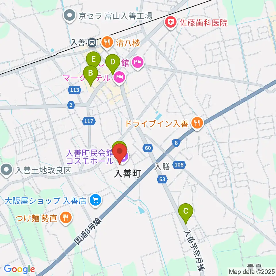 入善町民会館コスモホール周辺のカフェ一覧地図