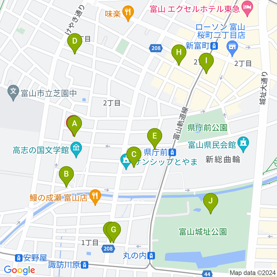 富山県教育文化会館周辺のカフェ一覧地図