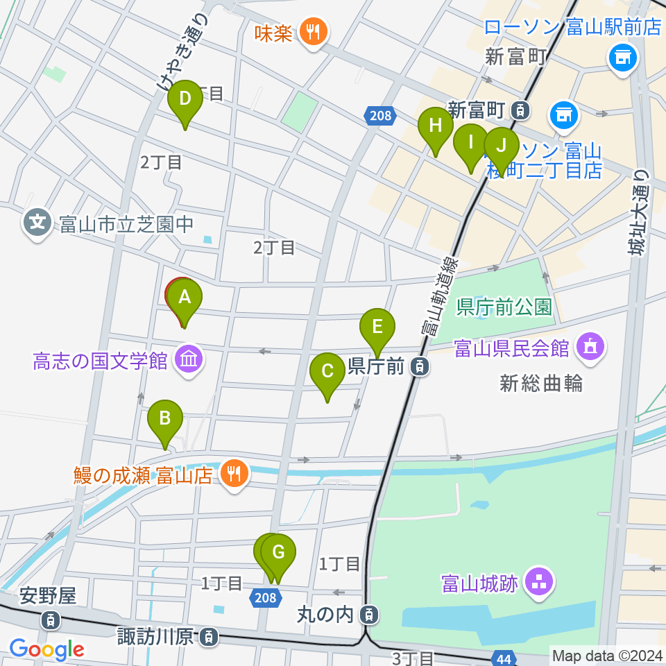 富山県教育文化会館周辺のカフェ一覧地図