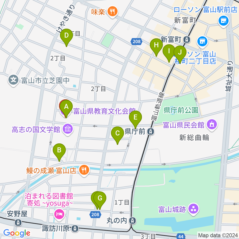 富山県教育文化会館周辺のカフェ一覧地図