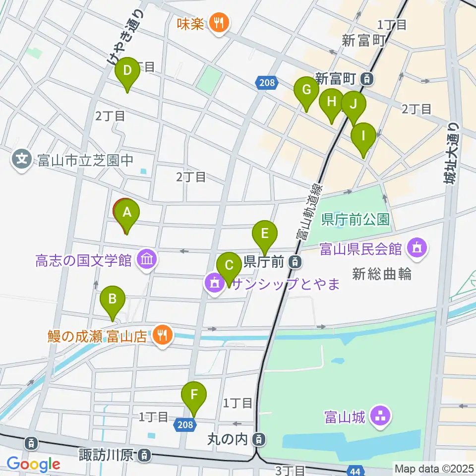 富山県教育文化会館周辺のカフェ一覧地図
