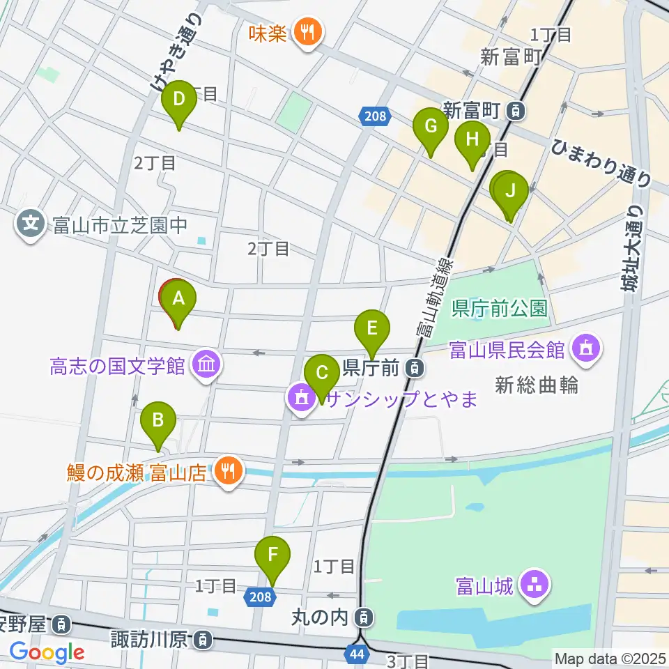 富山県教育文化会館周辺のカフェ一覧地図