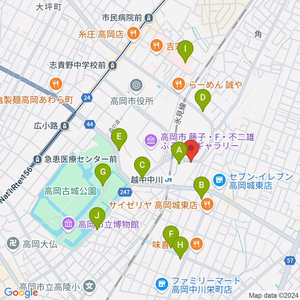 富山県高岡文化ホール周辺のカフェ一覧地図