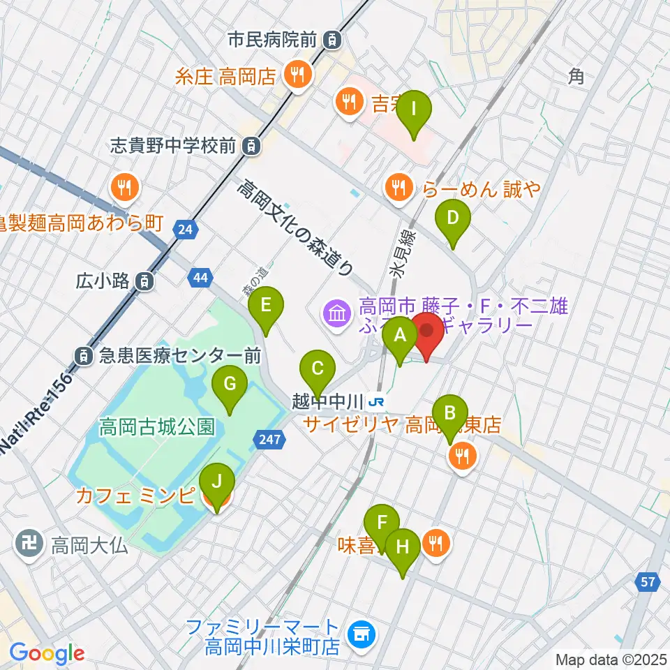 富山県高岡文化ホール周辺のカフェ一覧地図