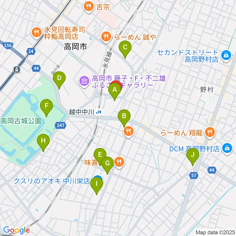富山県高岡文化ホール周辺のカフェ一覧地図