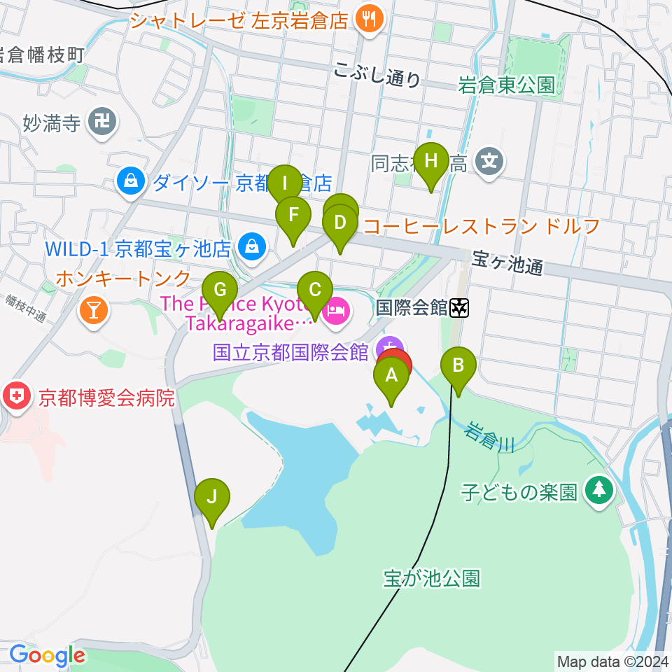 国立京都国際会館 ICC Kyoto周辺のカフェ一覧地図