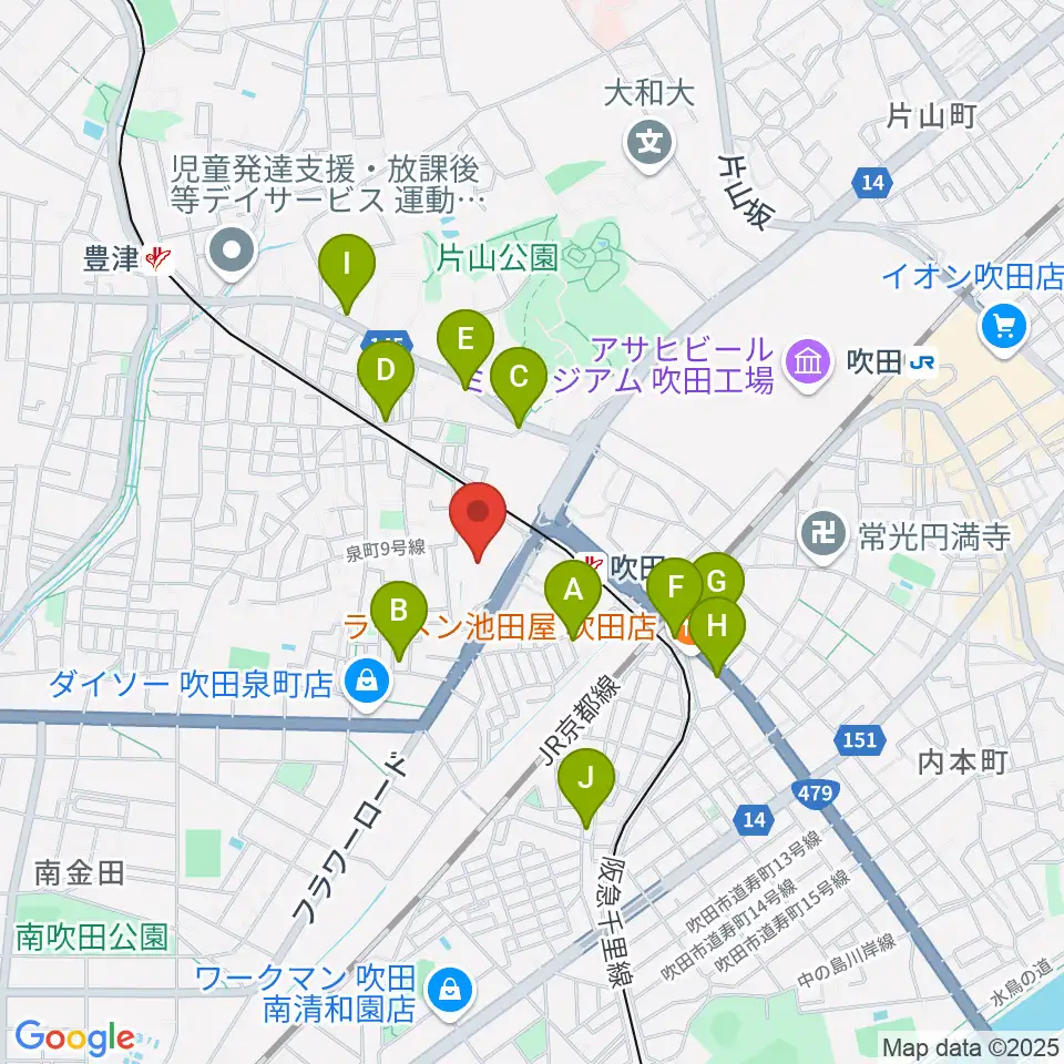 吹田市文化会館メイシアター周辺のカフェ一覧地図