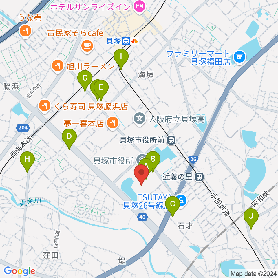 貝塚市民文化会館コスモスシアター周辺のカフェ一覧地図