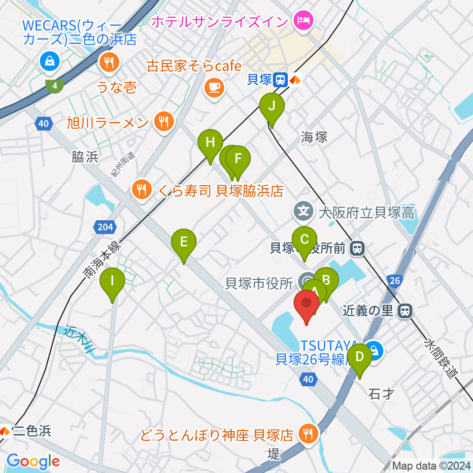 貝塚市民文化会館コスモスシアター周辺のカフェ一覧地図