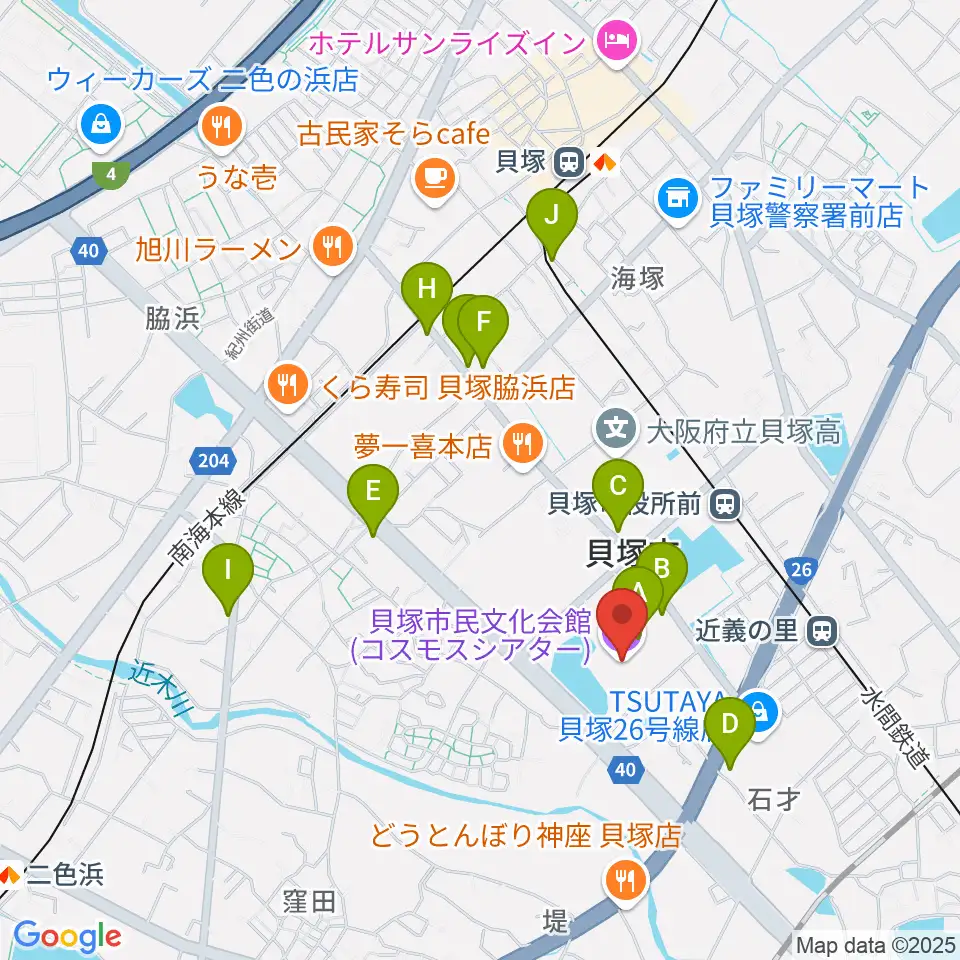 貝塚市民文化会館コスモスシアター周辺のカフェ一覧地図