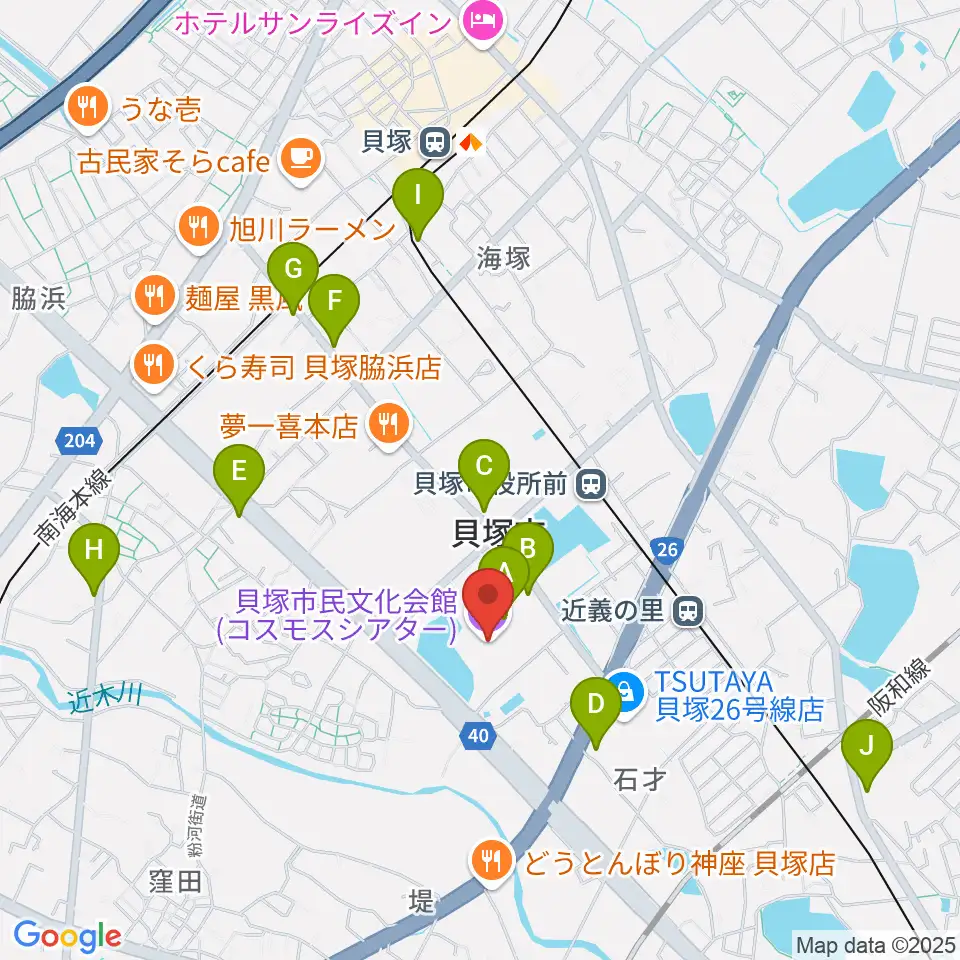 貝塚市民文化会館コスモスシアター周辺のカフェ一覧地図