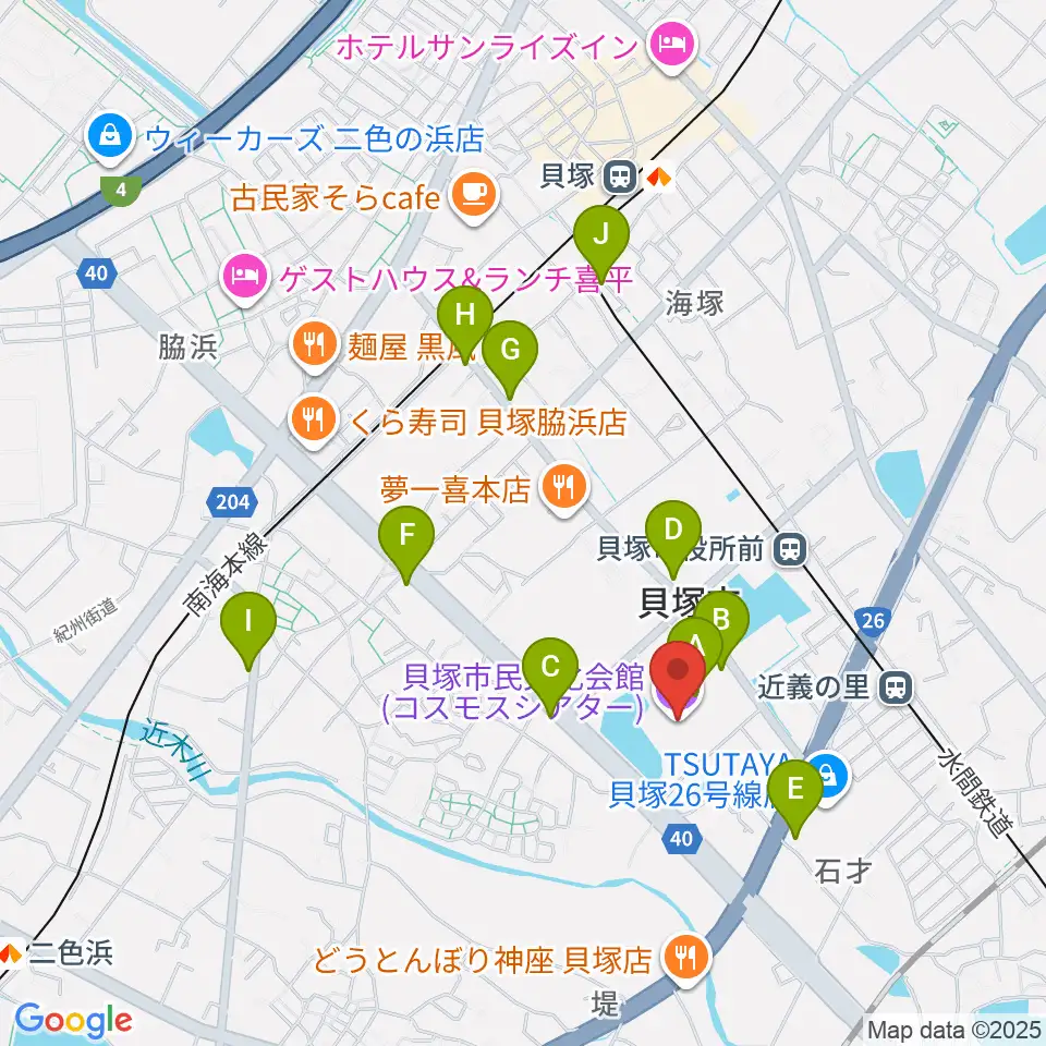 貝塚市民文化会館コスモスシアター周辺のカフェ一覧地図