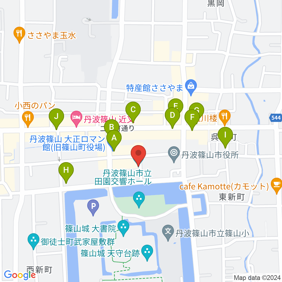 丹波篠山市立田園交響ホール周辺のカフェ一覧地図