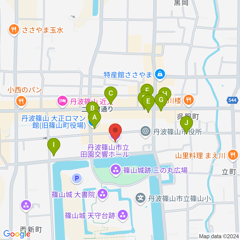 丹波篠山市立田園交響ホール周辺のカフェ一覧地図