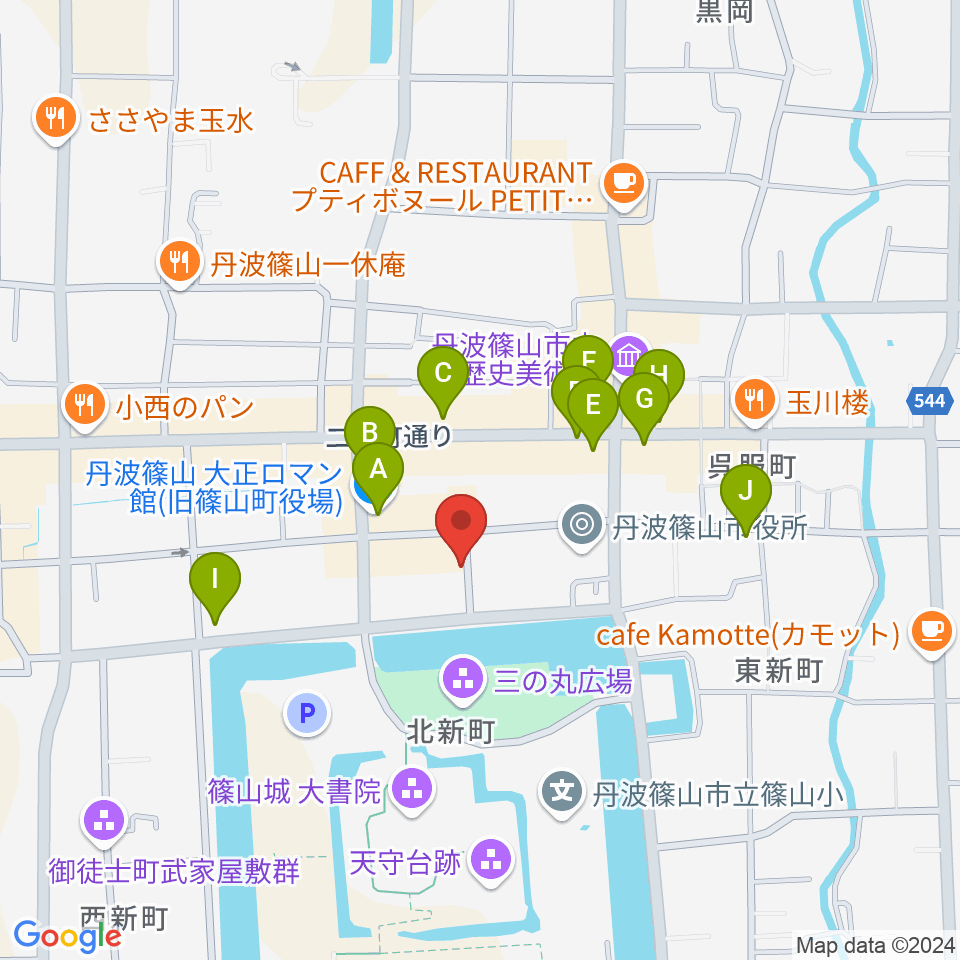 丹波篠山市立田園交響ホール周辺のカフェ一覧地図