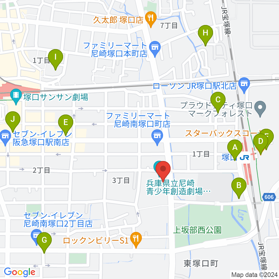 尼崎ピッコロシアター周辺のカフェ一覧地図