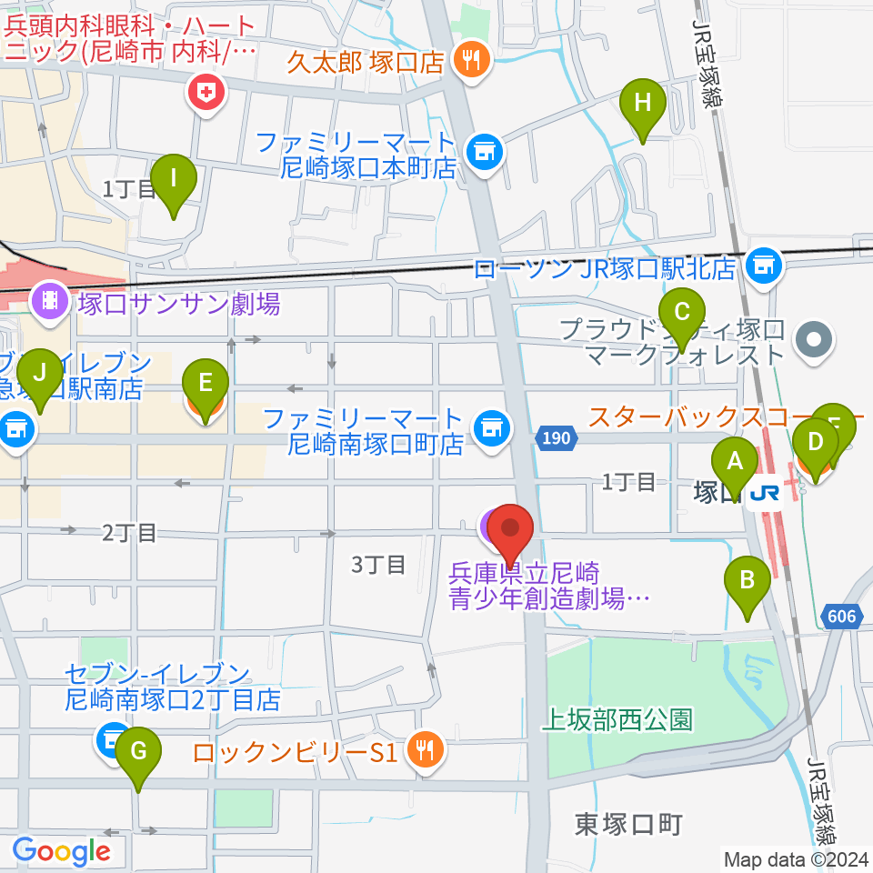 尼崎ピッコロシアター周辺のカフェ一覧地図