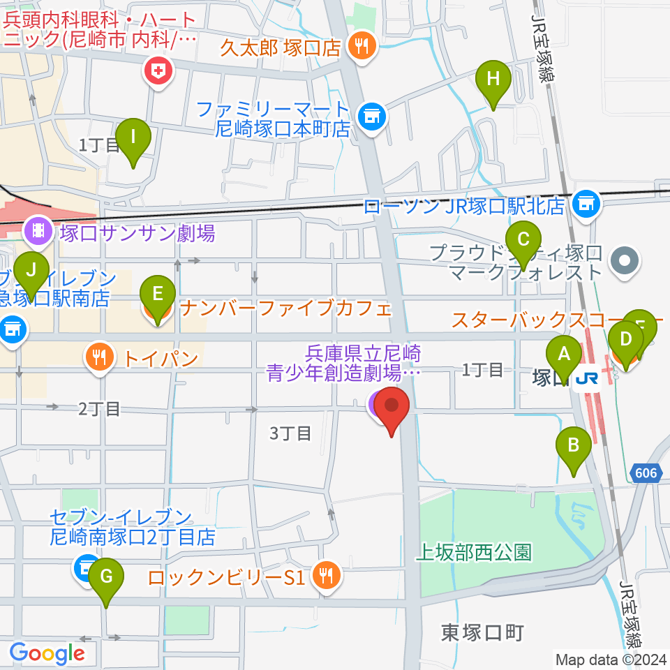 尼崎ピッコロシアター周辺のカフェ一覧地図