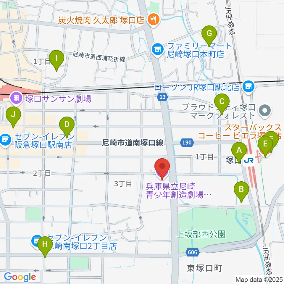 尼崎ピッコロシアター周辺のカフェ一覧地図