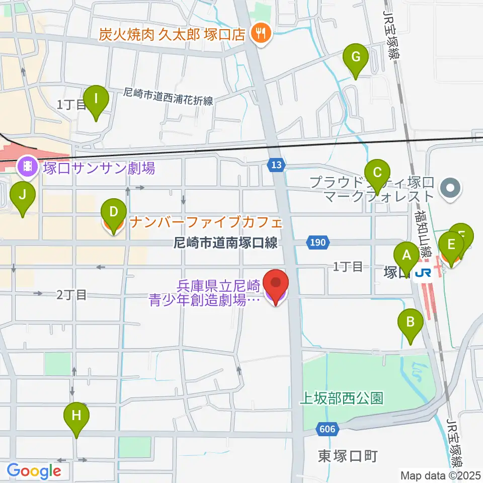 尼崎ピッコロシアター周辺のカフェ一覧地図