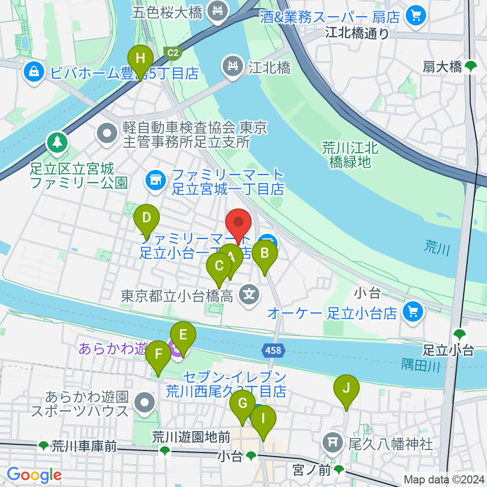 東音楽器足立センター周辺のカフェ一覧地図