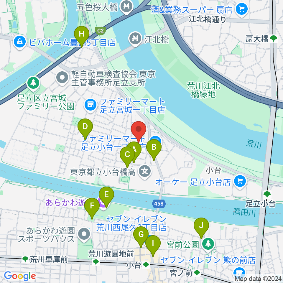 東音楽器足立センター周辺のカフェ一覧地図