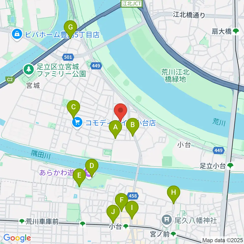 東音楽器足立センター周辺のカフェ一覧地図