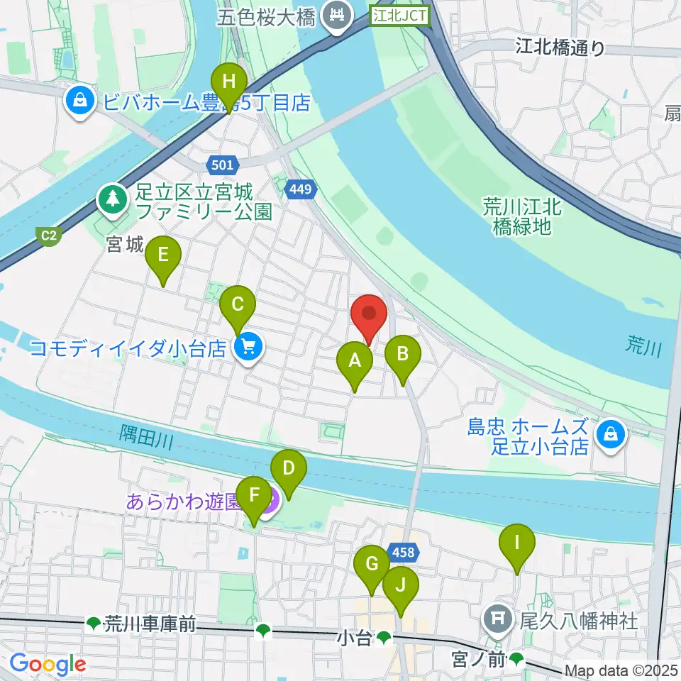東音楽器足立センター周辺のカフェ一覧地図