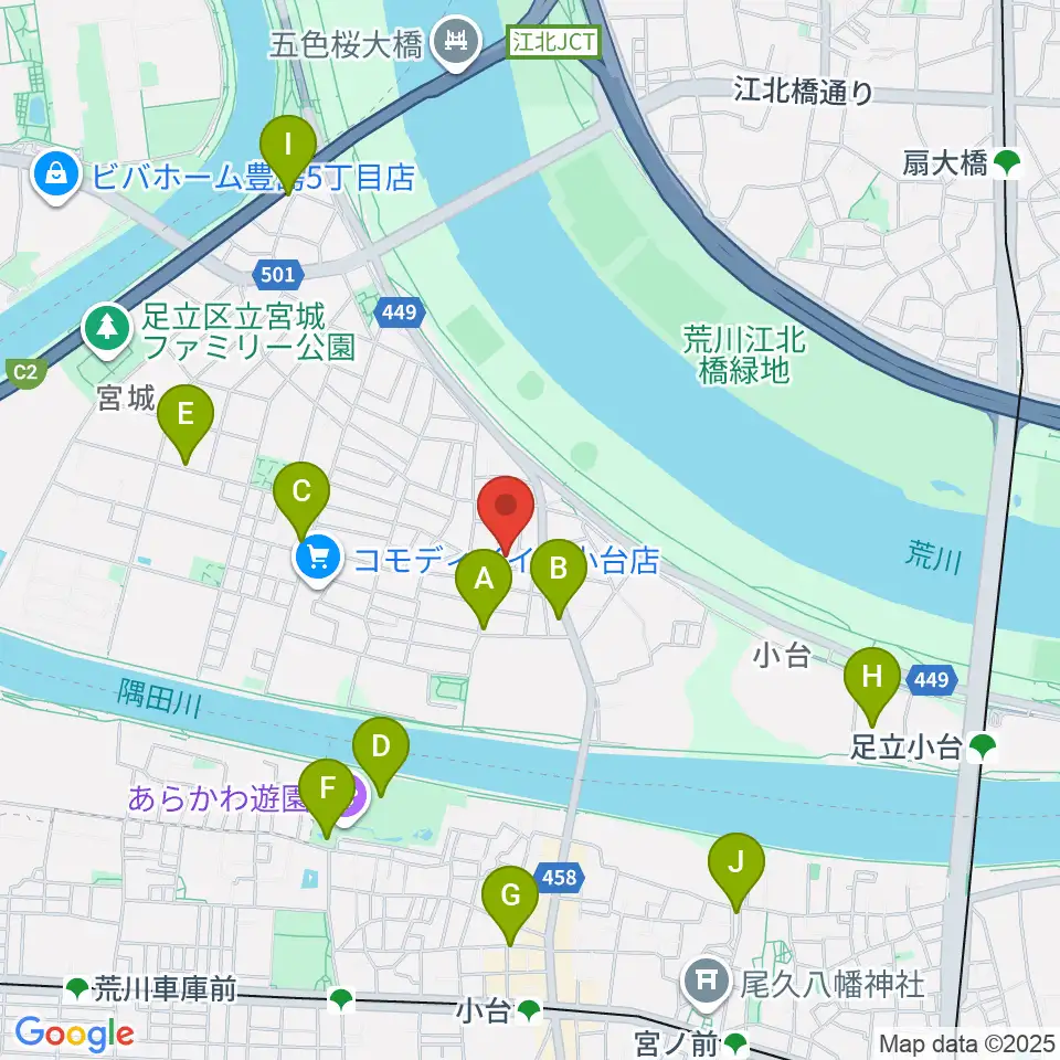 東音楽器足立センター周辺のカフェ一覧地図