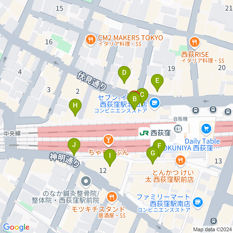 西荻窪ココパーム周辺のカフェ一覧地図