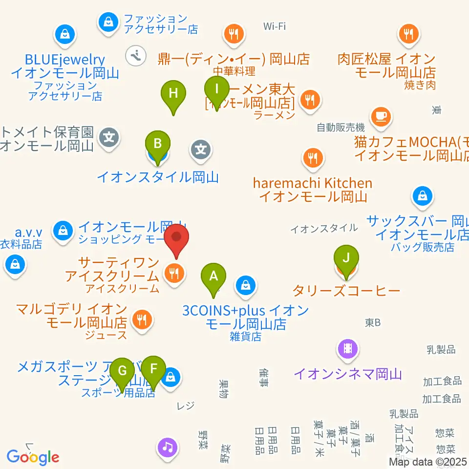 島村楽器 イオンモール岡山店 周辺のカフェ一覧地図