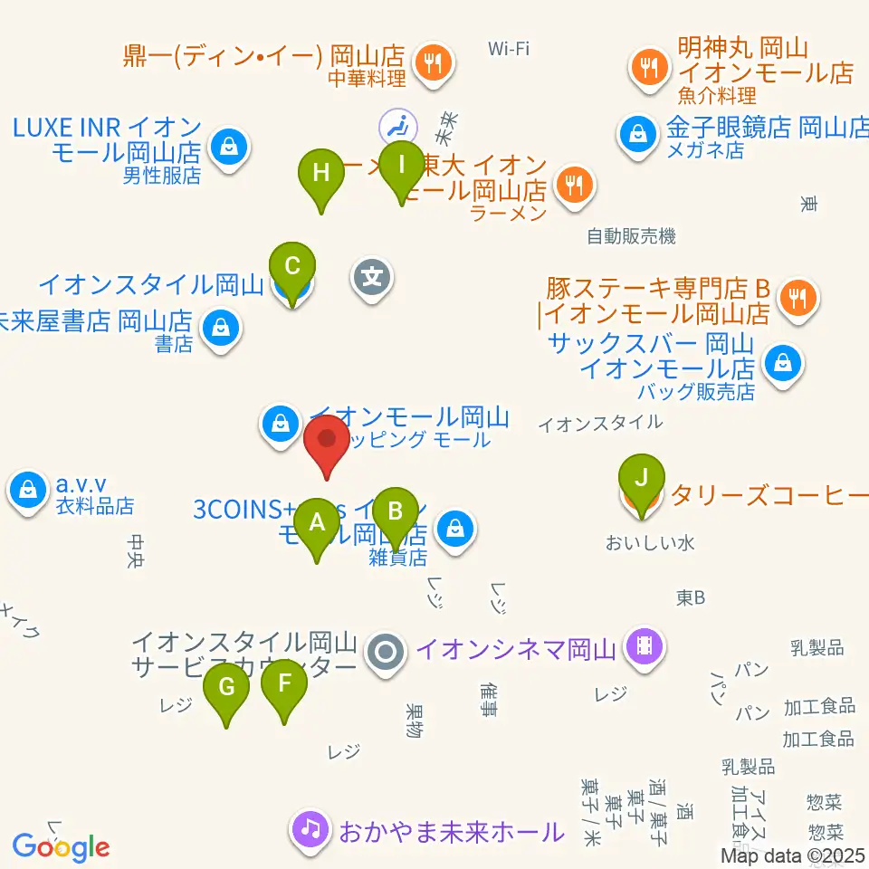 島村楽器 イオンモール岡山店 周辺のカフェ一覧地図