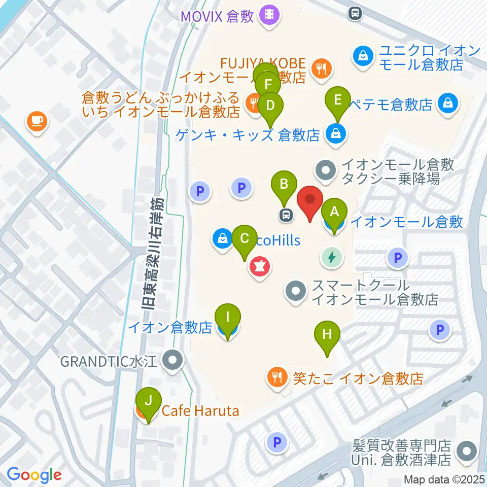 島村楽器 イオンモール倉敷店 周辺のカフェ一覧地図
