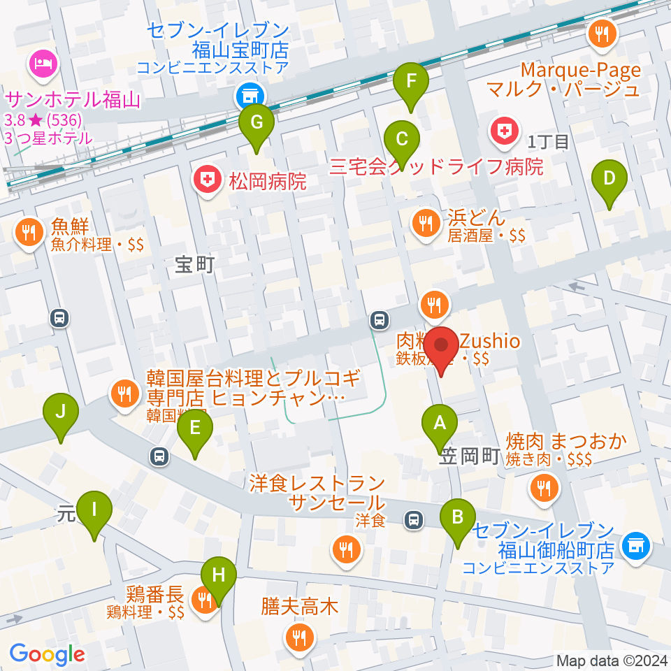 ガッキ・コム 安原楽器周辺のカフェ一覧地図