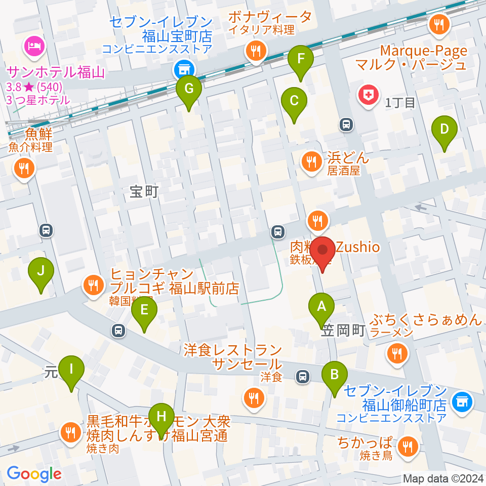 ガッキ・コム 安原楽器周辺のカフェ一覧地図