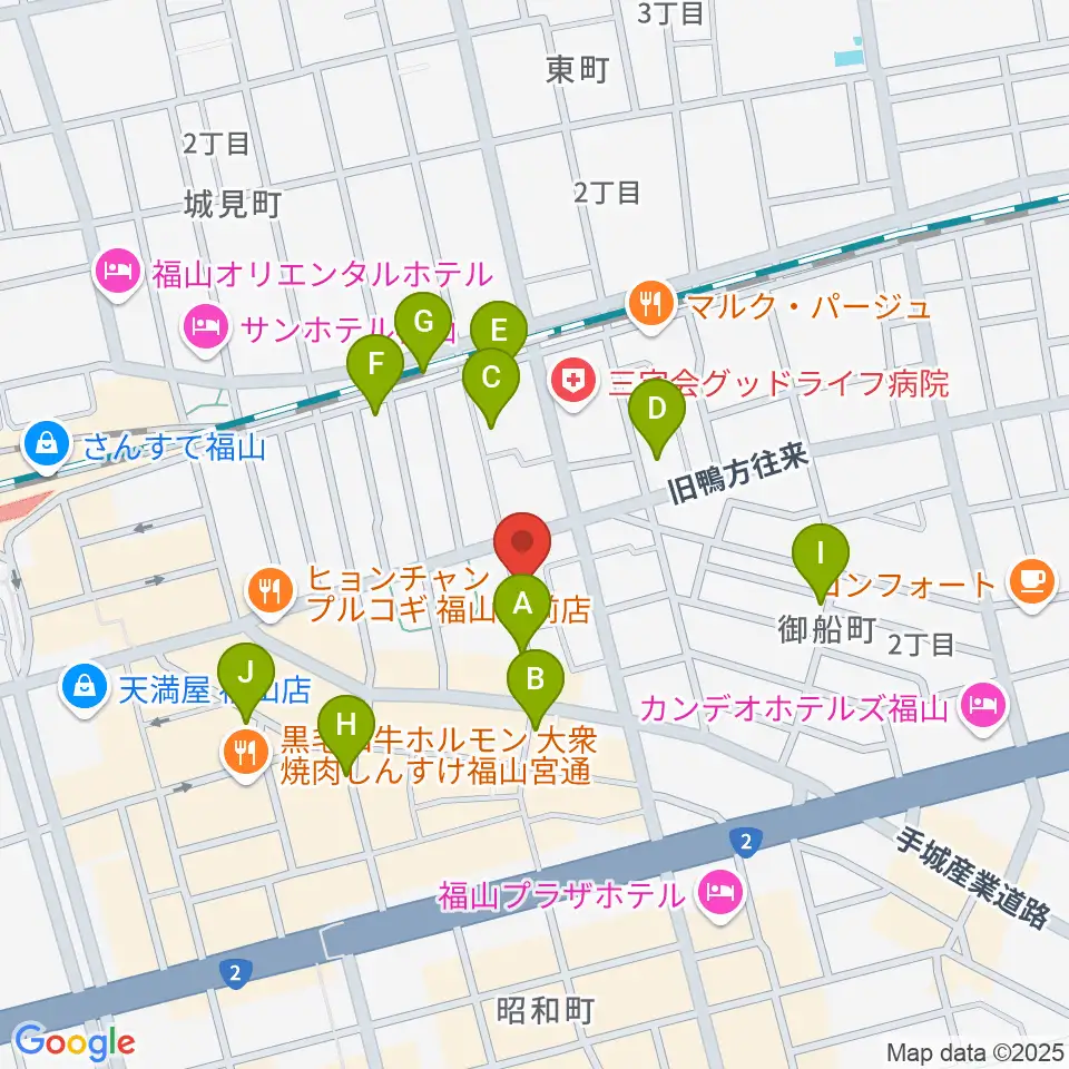 ガッキ・コム 安原楽器周辺のカフェ一覧地図