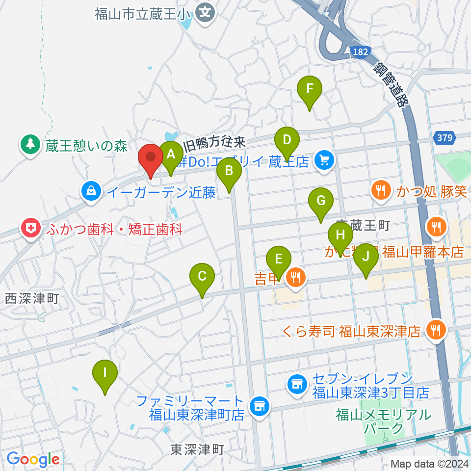 福山楽器センター周辺のカフェ一覧地図