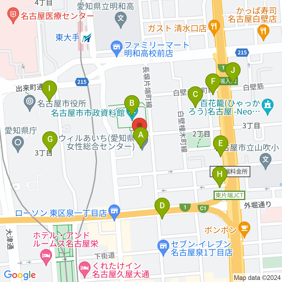 ウィルあいち愛知県女性総合センター周辺のカフェ一覧地図