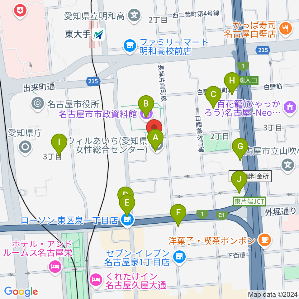 ウィルあいち愛知県女性総合センター周辺のカフェ一覧地図