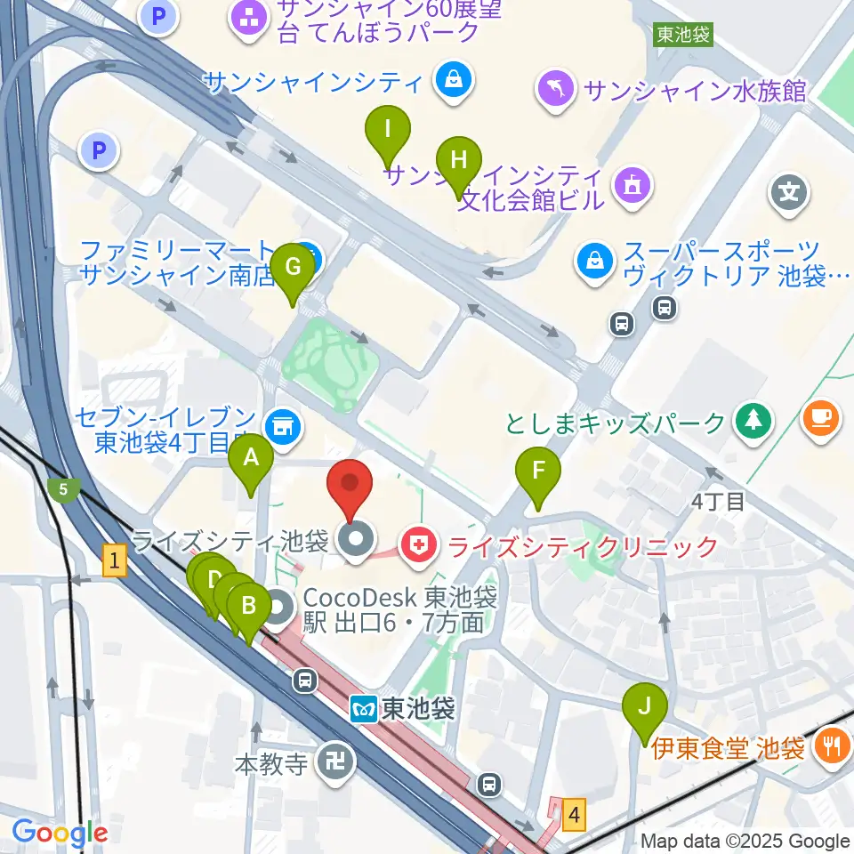 あうるすぽっと周辺のカフェ一覧地図