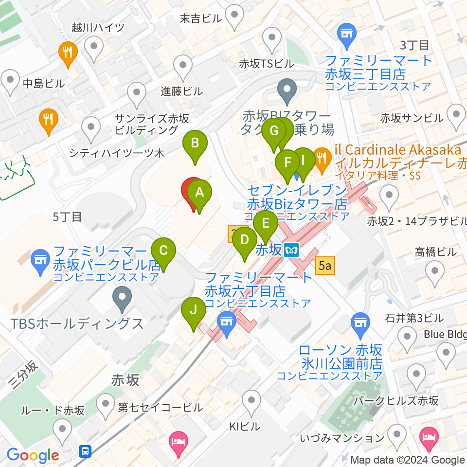 TBS赤坂ACTシアター周辺のカフェ一覧地図
