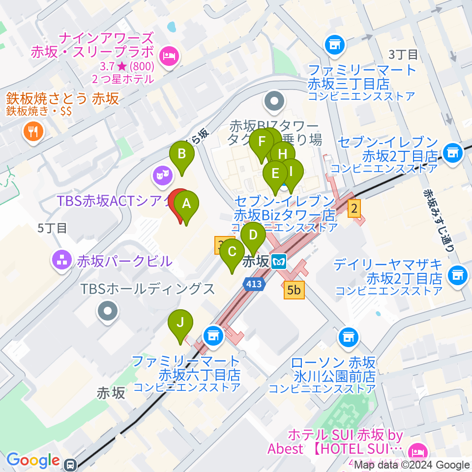 TBS赤坂ACTシアター周辺のカフェ一覧地図