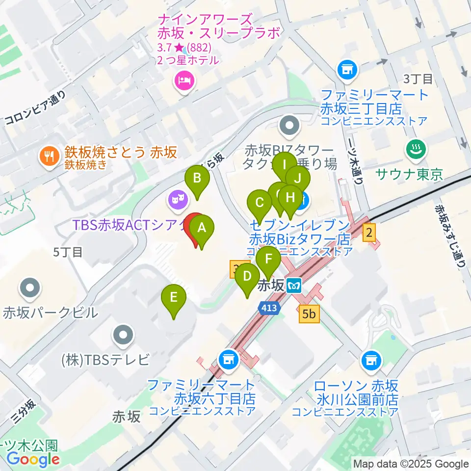 TBS赤坂ACTシアター周辺のカフェ一覧地図